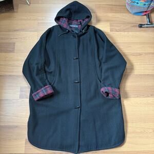 Women’s Vintage 80’s Herman Kay Black Wool Hooded Dolman Sleeve Toggle Coat Sz M